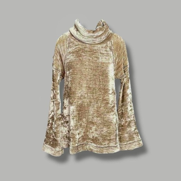 Mystree patchwork textured knit cowl neck bell sleeve soft chenille sweater S - Picture 7 of 10